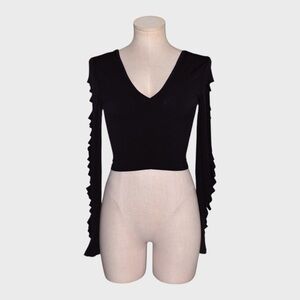 Body Central Black Cut Out Sleeve V Neck Crop Top